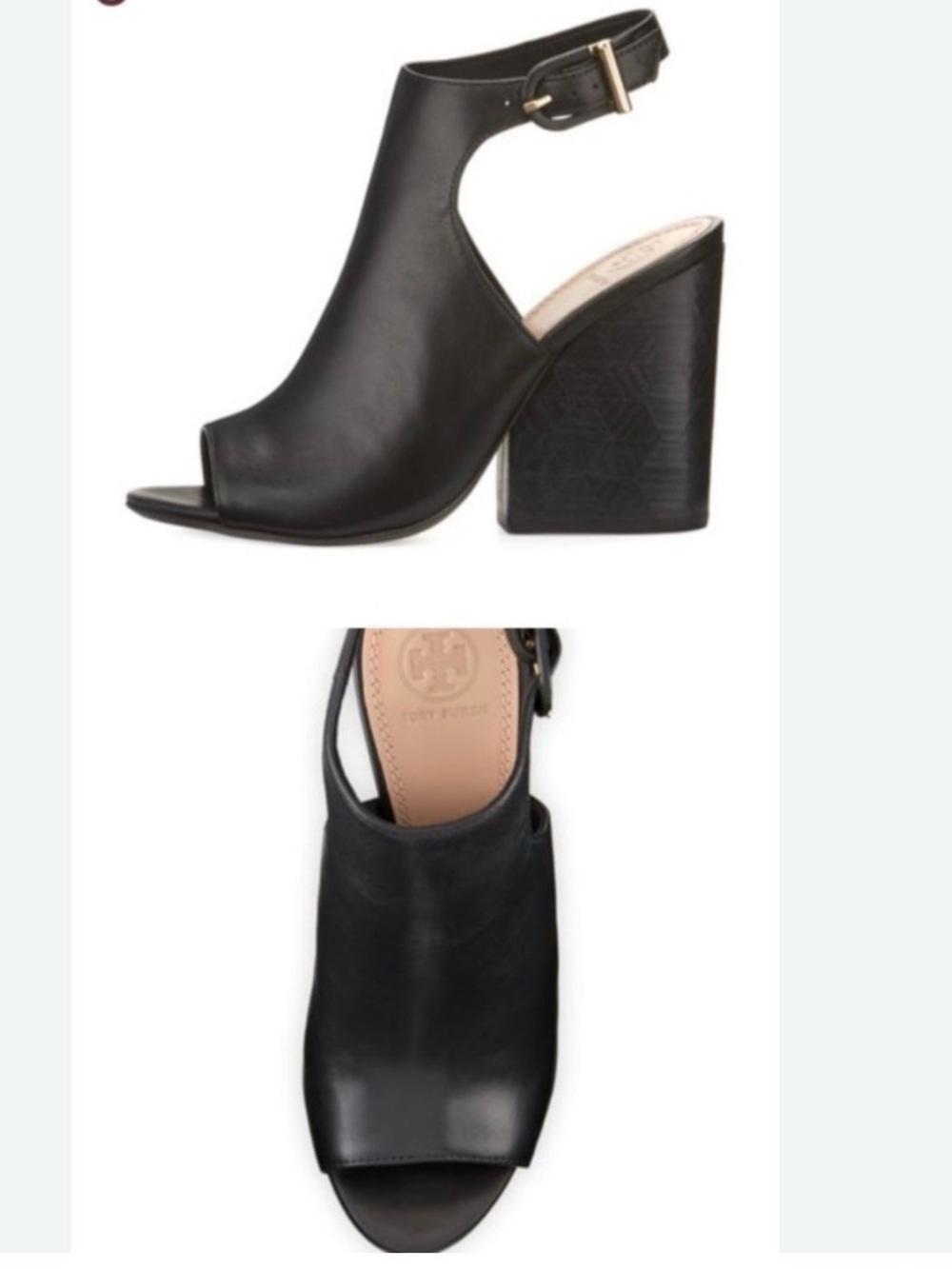 Tory Burch Black Leather Open‑Toe Block Heel Sandals